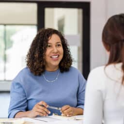 Two woman having a pleasant conversation